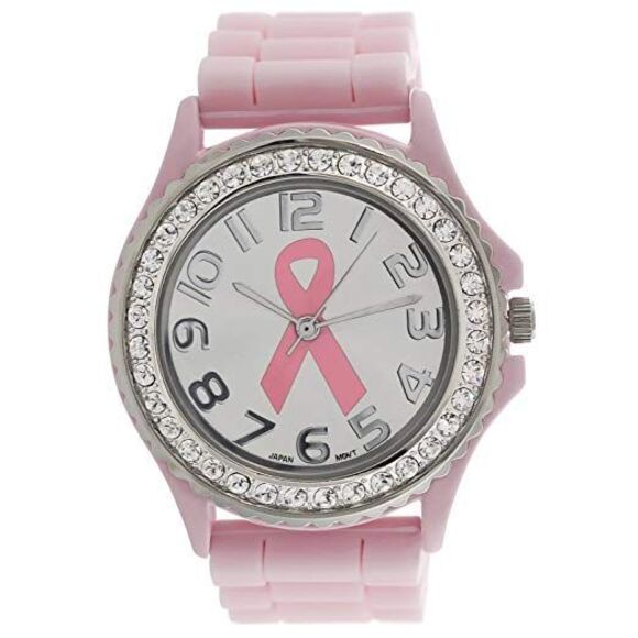 Geneva Ladies Crystal Rhinestone Breast Cancer Awareness Watch in Pink - Picture 2 of 3